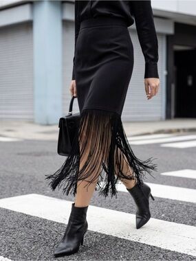 elegant vintage evening formal long fringe party skirt